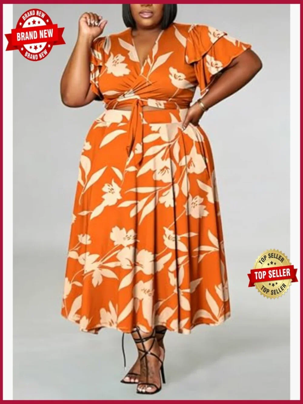 Plus Size 2 Piece Crop Top & Maxi Skirt Set Summer Flowy Matching Outfit